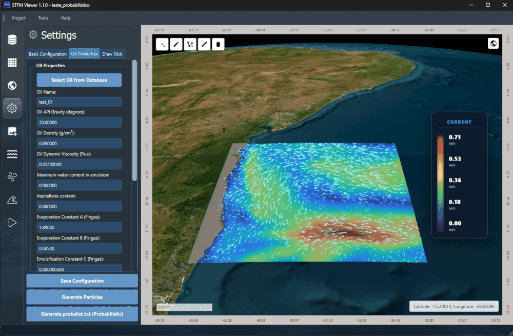 Animated ocean current field over the simulation grid in the STFM Viewer